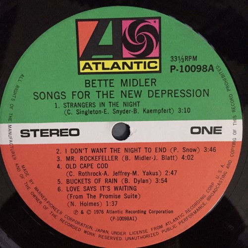 Bette Midler ‎– Songs For The New Depression (LP)